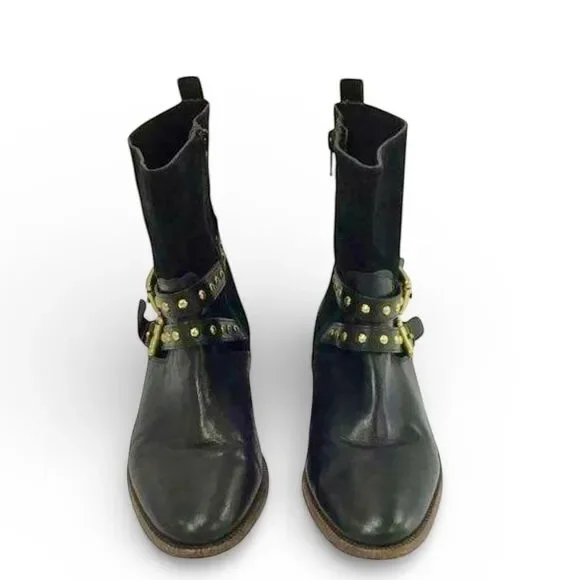 Coach New York Studded Harness Moto Ankle Boots Black Leather Size 6B - Picture 3 of 7